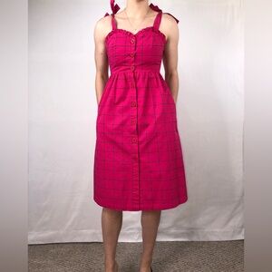 Lazy Oaf Caged In Button Dress Midi Pink Black Size 6‎